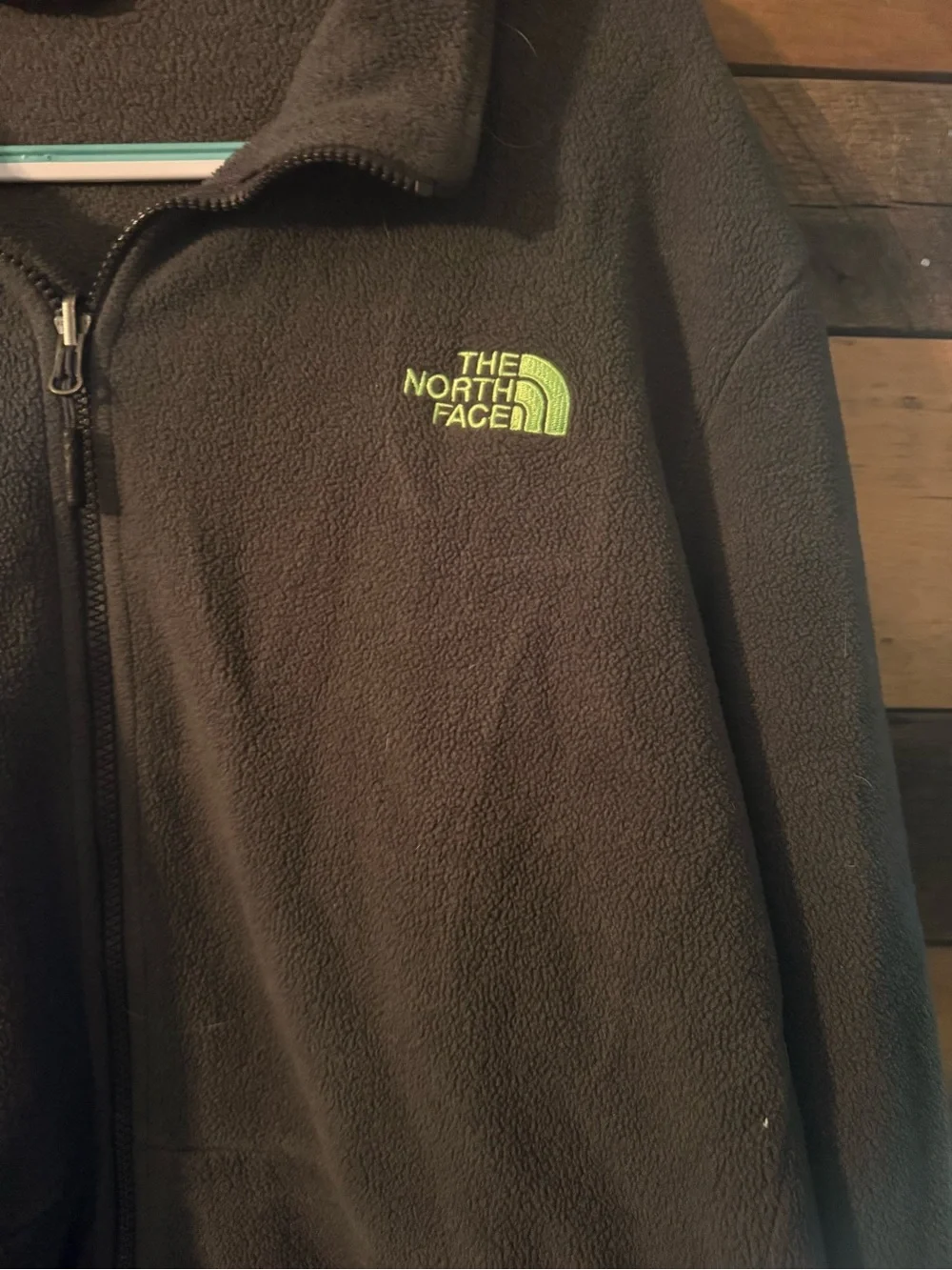 The North Face Men’s XXL Charcoal Gray Full Zip Fleece Jacket Green Logo